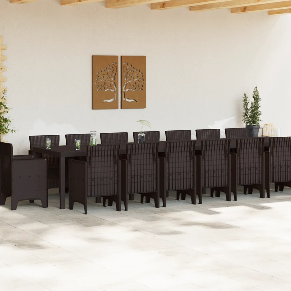 vidaXL Σετ Τραπεζαρίας Κήπου 17 pcs Καφέ Large Ρατάν