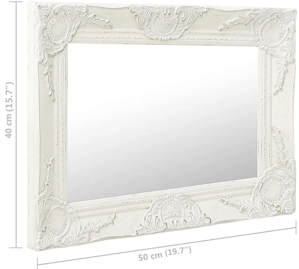 vidaXL Καθρέφτης Τοίχου με Μπαρόκ Στιλ Λευκός 50 x 40 εκ.