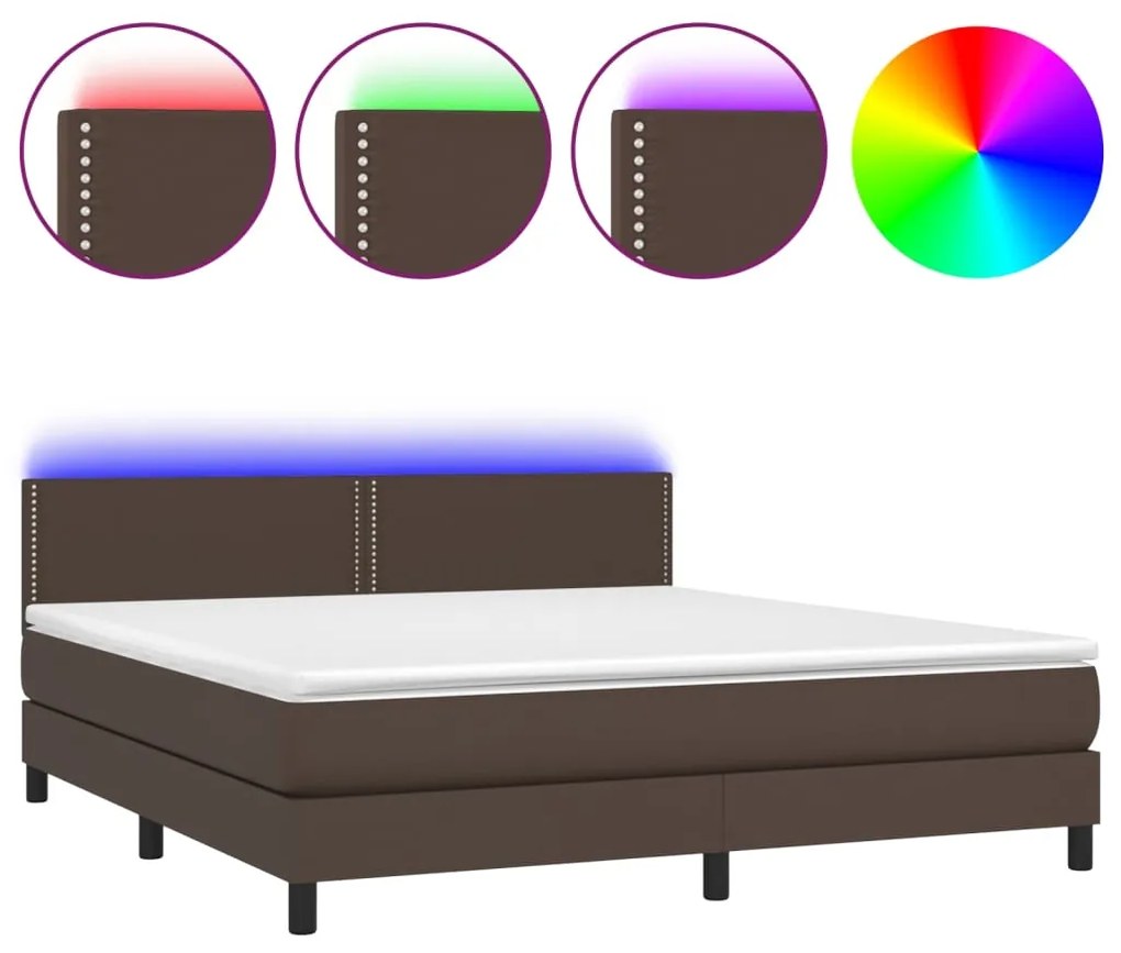 Κρεβάτι Boxspring με Στρώμα &amp; LED Καφέ 180x200 εκ. Συνθ. Δέρμα - Καφέ