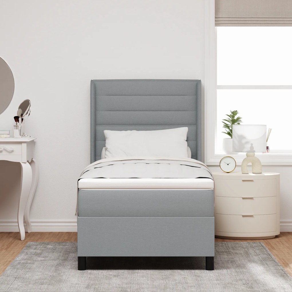 vidaXL Κρεβάτι Box Spring με Στρώμα & LED Ανοικτό Γκρι 90x190 εκ. Ύφασμα