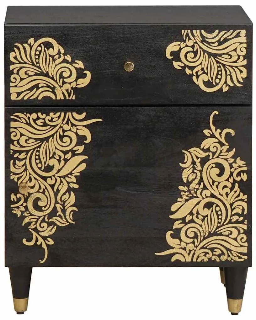 vidaXL Κομοδίνο με Πόρτα Μαύρο 50 x 33 x 60 εκ Στερεό ξύλο μάνγκο