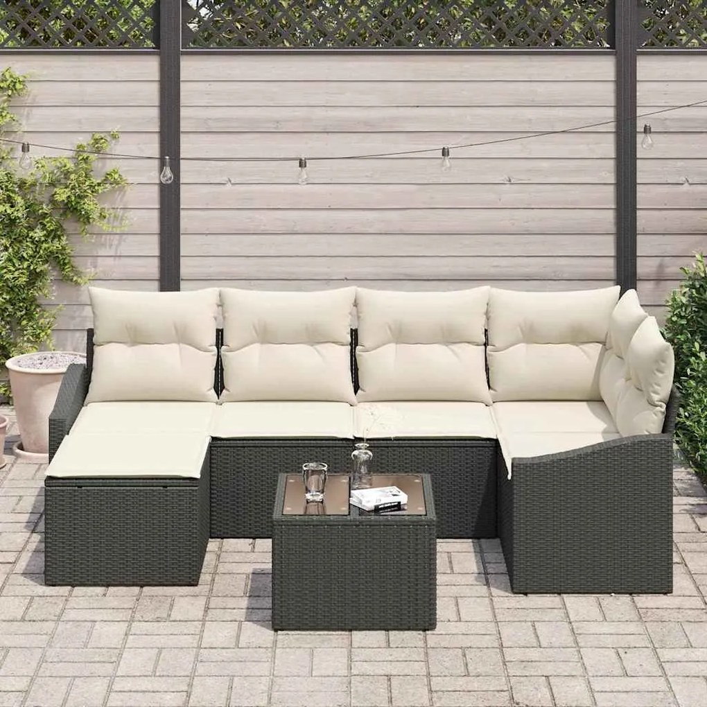 vidaXL Σετ Καναπέ Κήπου 7 pcs Μαύρο Πολυ ράταν