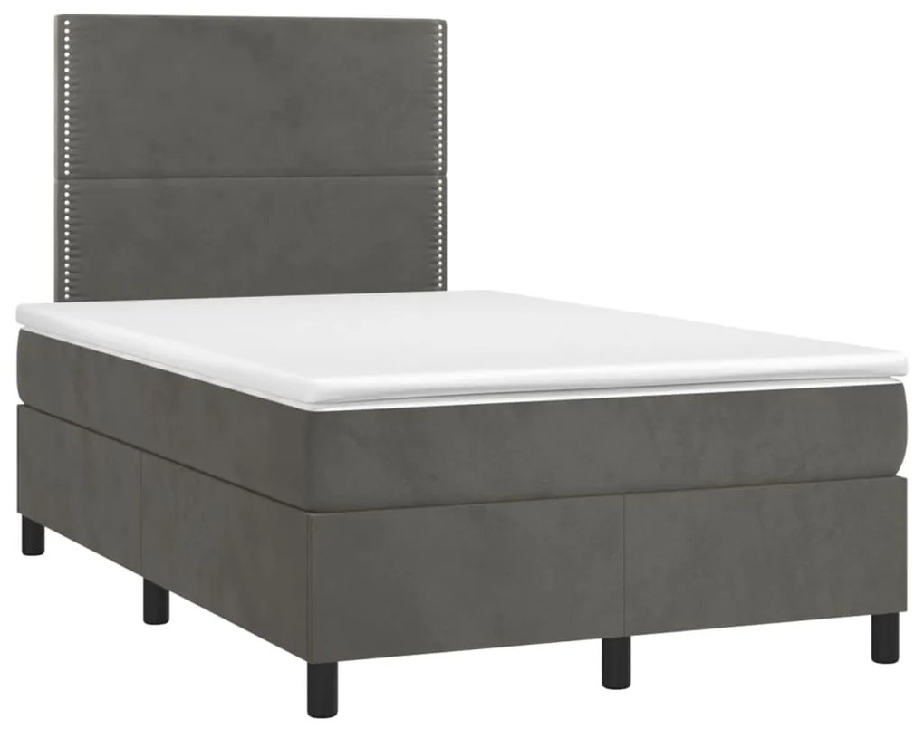 vidaXL Κρεβάτι Boxspring με Στρώμα & LED Σκ. Γκρι 120x200εκ. Βελούδινο