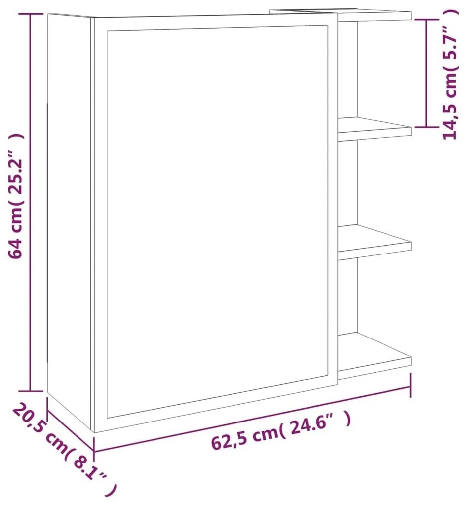 Ντουλάπι Καθρέπτης Μπάνιου Γκρι Sonoma 62,5x20,5x64 εκ Επ. Ξύλο - Γκρι