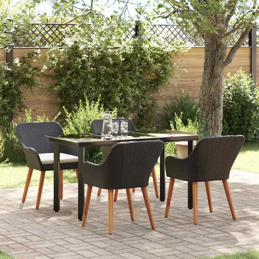 vidaXL Σέτ φαγητού για κήπο με μαξιλάρι 5 pcs Μαύρο συνθετικό ρατάν