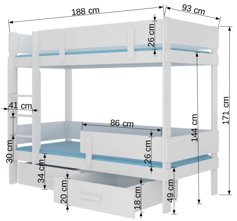 Κουκέτα Kiruna plus-200 x 90-Fusiko anoixto-Leuko