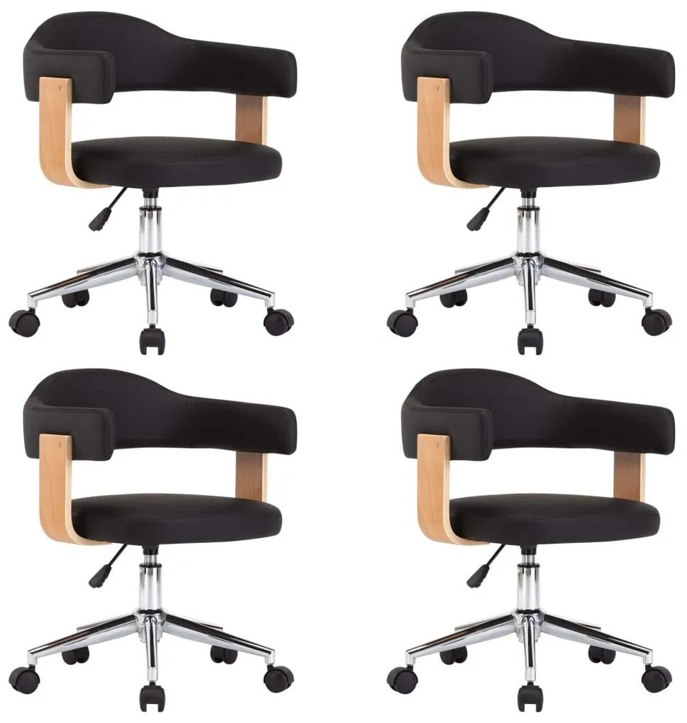 Καρέκλες Τραπεζαρίας Περιστρεφόμενες 4 τεμ Μαύρες Συνθετ. Δέρμα - Μαύρο