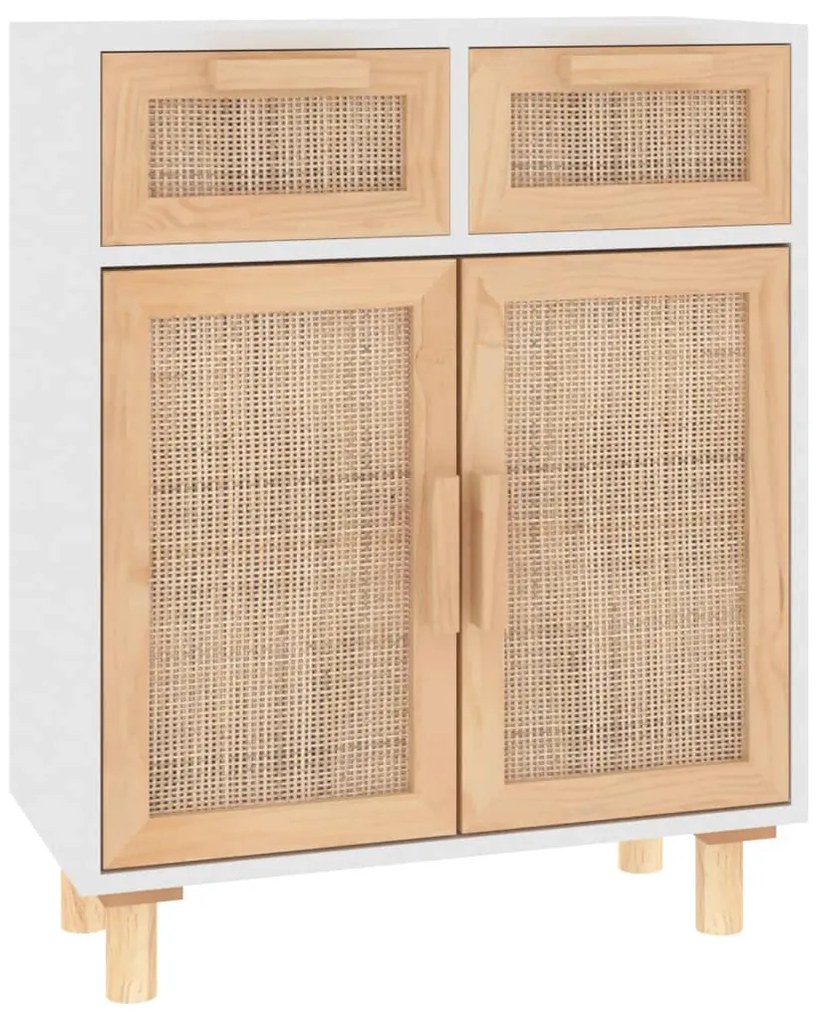 vidaXL Ντουλάπι Λευκό 60 x 30 x 75 εκ. Μασίφ Πεύκο &amp; Φυσικό Ρατάν