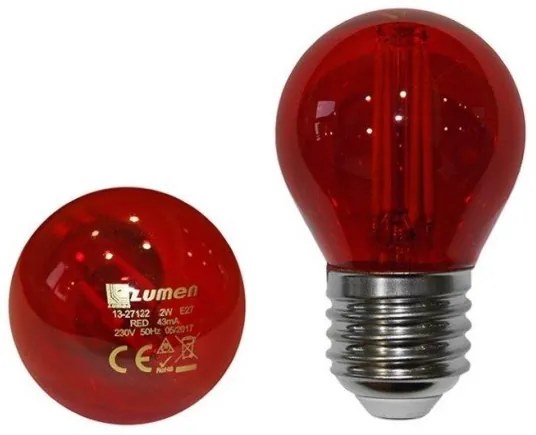 Λαμπτήρας LED E27 COG 2W Σφαιρική Lumen Adeleq 13-27122 Κόκκινο