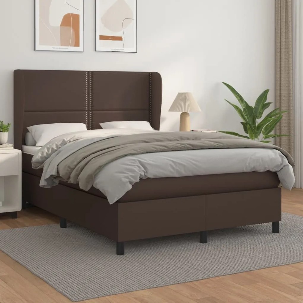 Κρεβάτι Boxspring με Στρώμα Καφέ 140x190εκ. από Συνθετικό Δέρμα - Καφέ