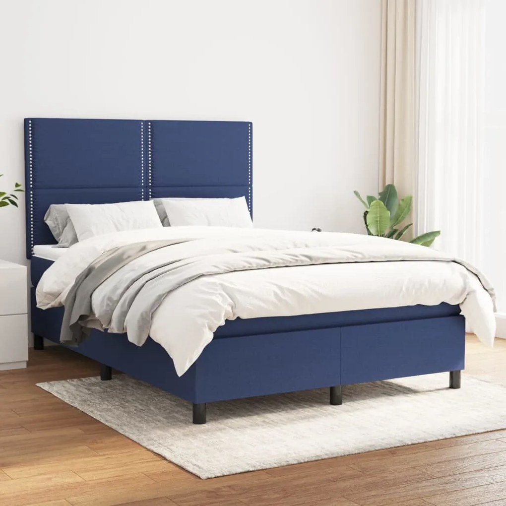 vidaXL Κρεβάτι Boxspring με Στρώμα Μπλε 140x200 εκ. Υφασμάτινο