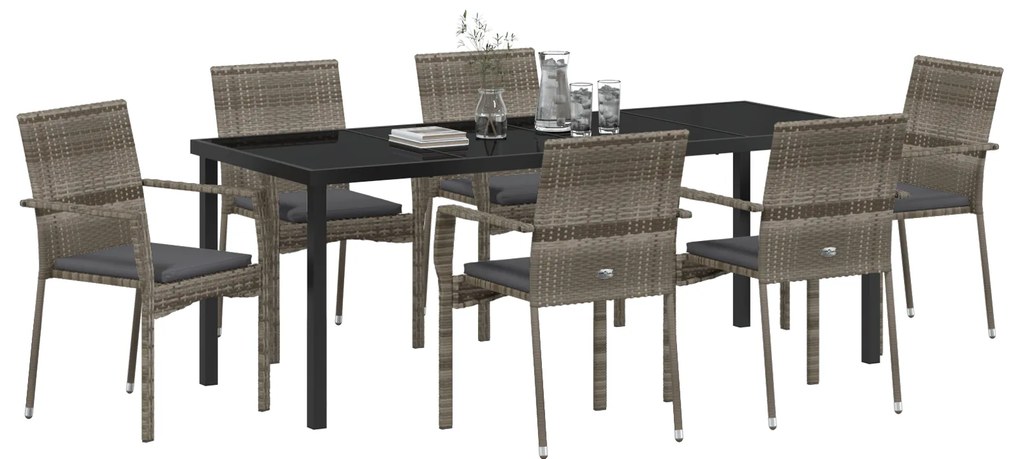 vidaXL Σετ επίπλων Garten 7 κομματιών με γκρι μαξιλάρια από πολυράτταν.