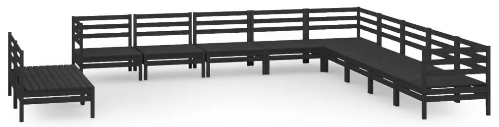 vidaXL Σαλόνι Κήπου Σετ 11 Τεμαχίων Μαύρο από Μασίφ Ξύλο Πεύκου