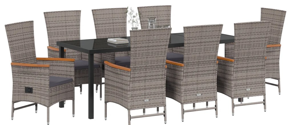 vidaXL Εξωτερικές Καρέκλες 9 pcs Γκρι 200 x 80 x 73 εκ PE Ρατάν