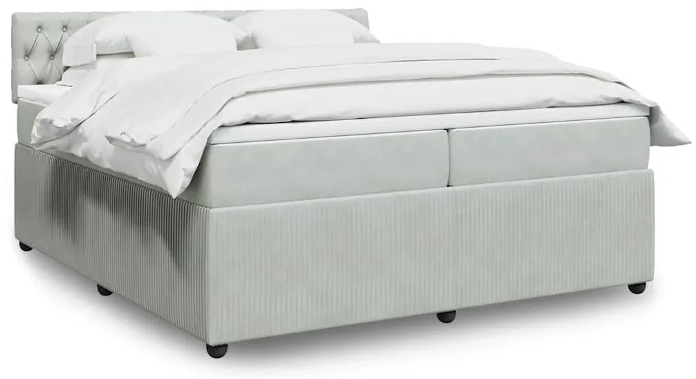 vidaXL Κρεβάτι Boxspring με Στρώμα Ανοιχτό Γκρι 200x200 εκ. Βελούδινο