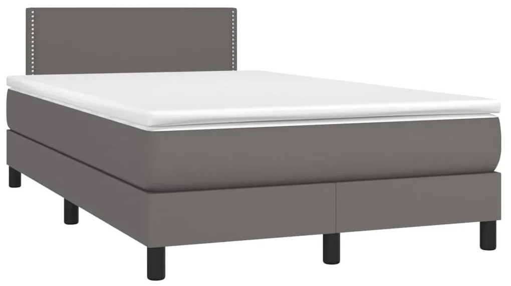 Κρεβάτι Boxspring με Στρώμα &amp; LED Γκρι 120x200 εκ. Συνθ. Δέρμα - Γκρι