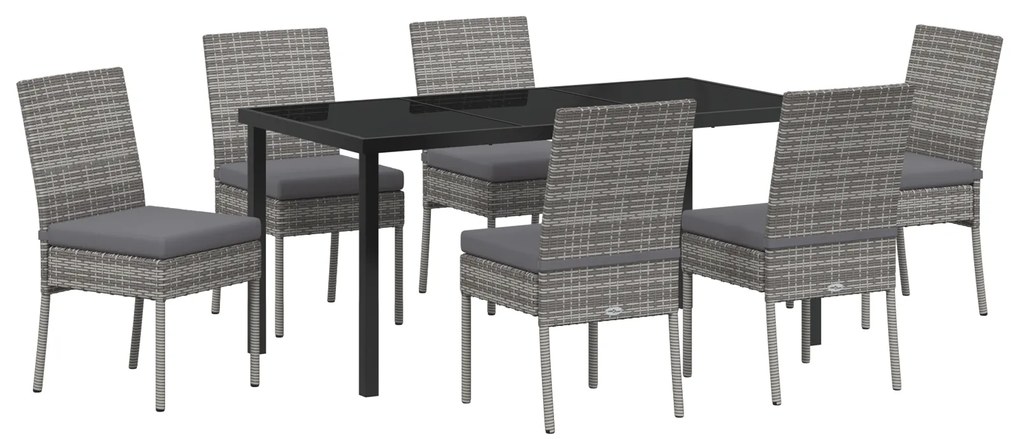 vidaXL Σέτ φαγητού για κήπο 7 pcs Γκρι Πολυ ράταν