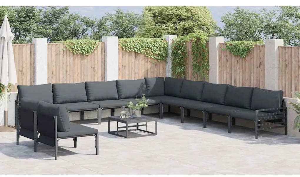 vidaXL Σετ Καναπέ Κήπου με μαξιλάρι 11 pcs Μαύρο Ατσάλι