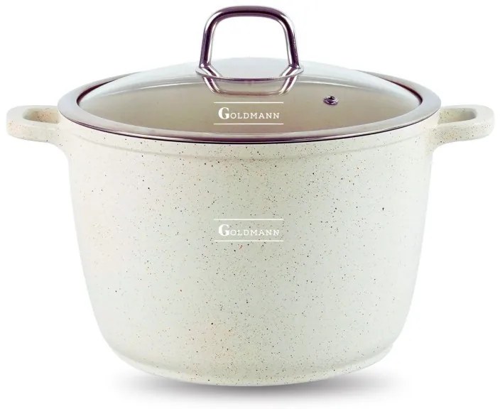 Βαθιά κατσαρόλα Goldmann GM-0624B, 24 cm, 6.2 l, Αντικολλητική μαρμάρινη επίστρωση, Καπάκι με άνοιγμα, Επαγωγή, Μπεζ