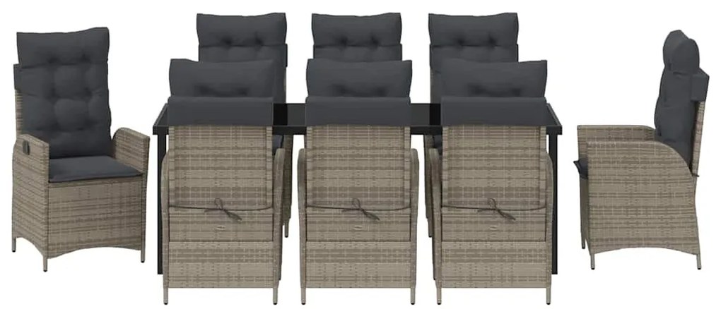 vidaXL Σέτ φαγητού για κήπο με μαξιλάρι 9 pcs Γκρι συνθετικό ρατάν