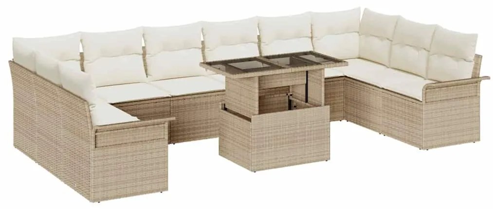 vidaXL Σετ Καναπέ Κήπου με μαξιλάρι 11 pcs Μπεζ Πολυ ράταν