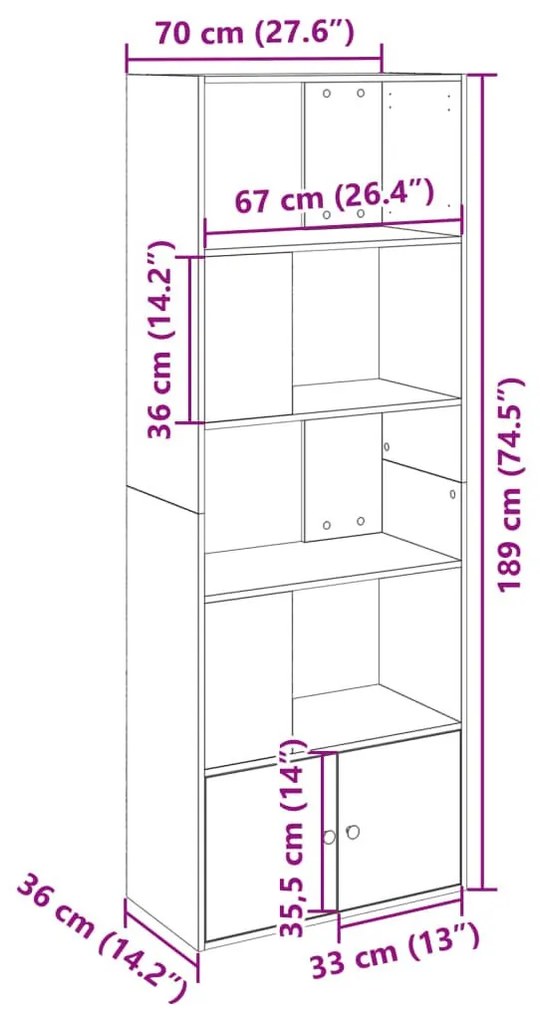 Βιβλιοθήκη Γκρι Sonoma 70x36x189 εκ. από Επεξεργ. Ξύλο - Γκρι