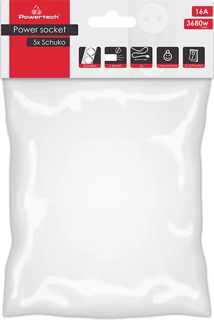 POWERTECH πολύπριζο PT-876, 5x schuko, 16A, 3m, λευκό