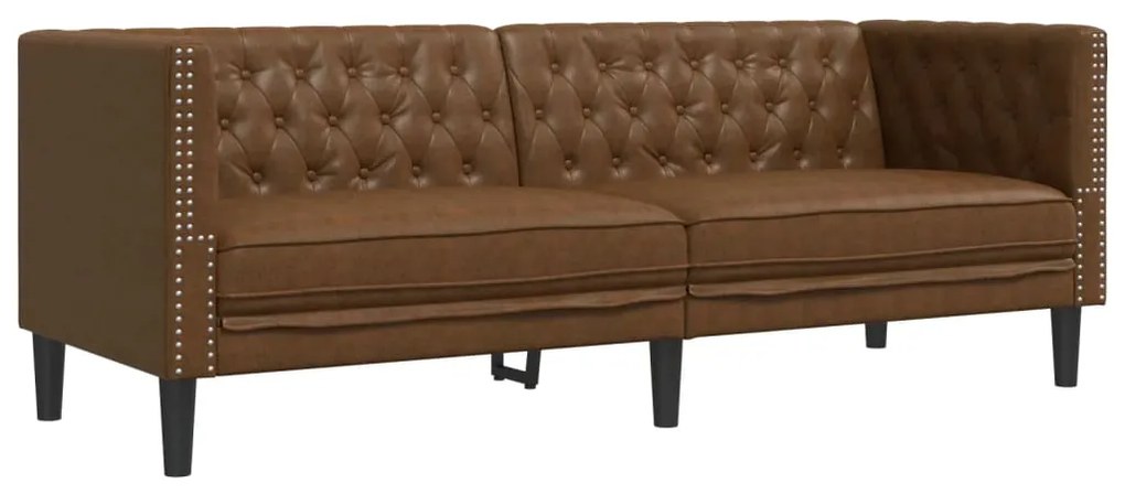 vidaXL Καναπές Chesterfield 3θέσιος Καφέ δέρμα Faux Suede Brown