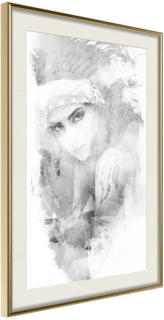 Αφίσα - Mysterious Look (Grey) - 40x60 - Χρυσό - Με πασπαρτού