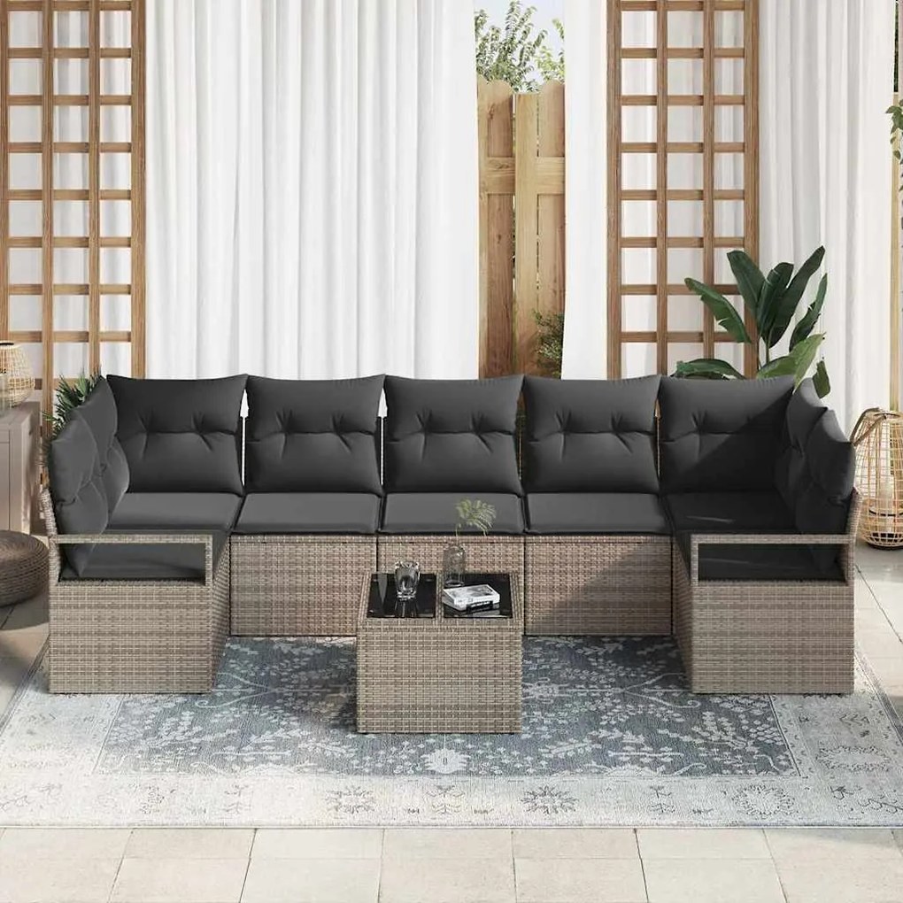 vidaXL Σετ Καναπέ Κήπου 8 pcs Γκρι 55 x 55 x 37 εκ συνθετικό ρατάν