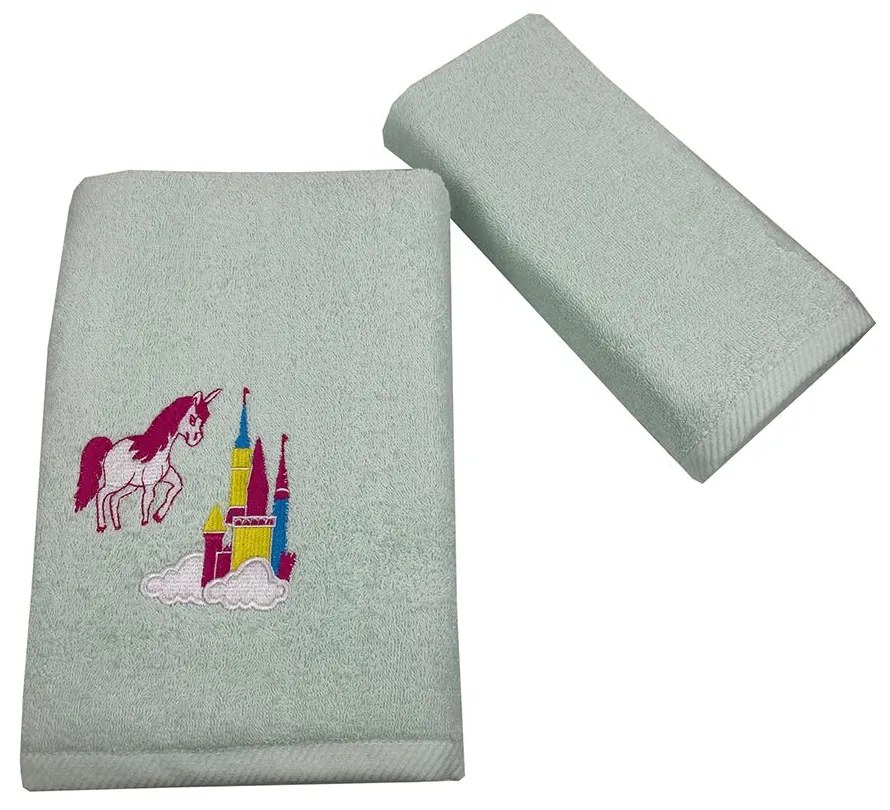 Πετσέτες Παιδικές Castle Unicorn (Σετ 2τμχ) Mint - Pink Astron Σετ Πετσέτες 65x135cm 100% Cotton