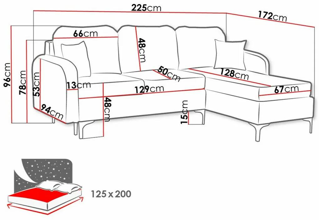 Γωνιακός Καναπές Clovis A103, Λειτουργία ύπνου, Αποθηκευτικός χώρος, 225x172x96cm, 114 kg, Πόδια: Μέταλλο, Ξύλο: Πεύκο | Epipla1.gr