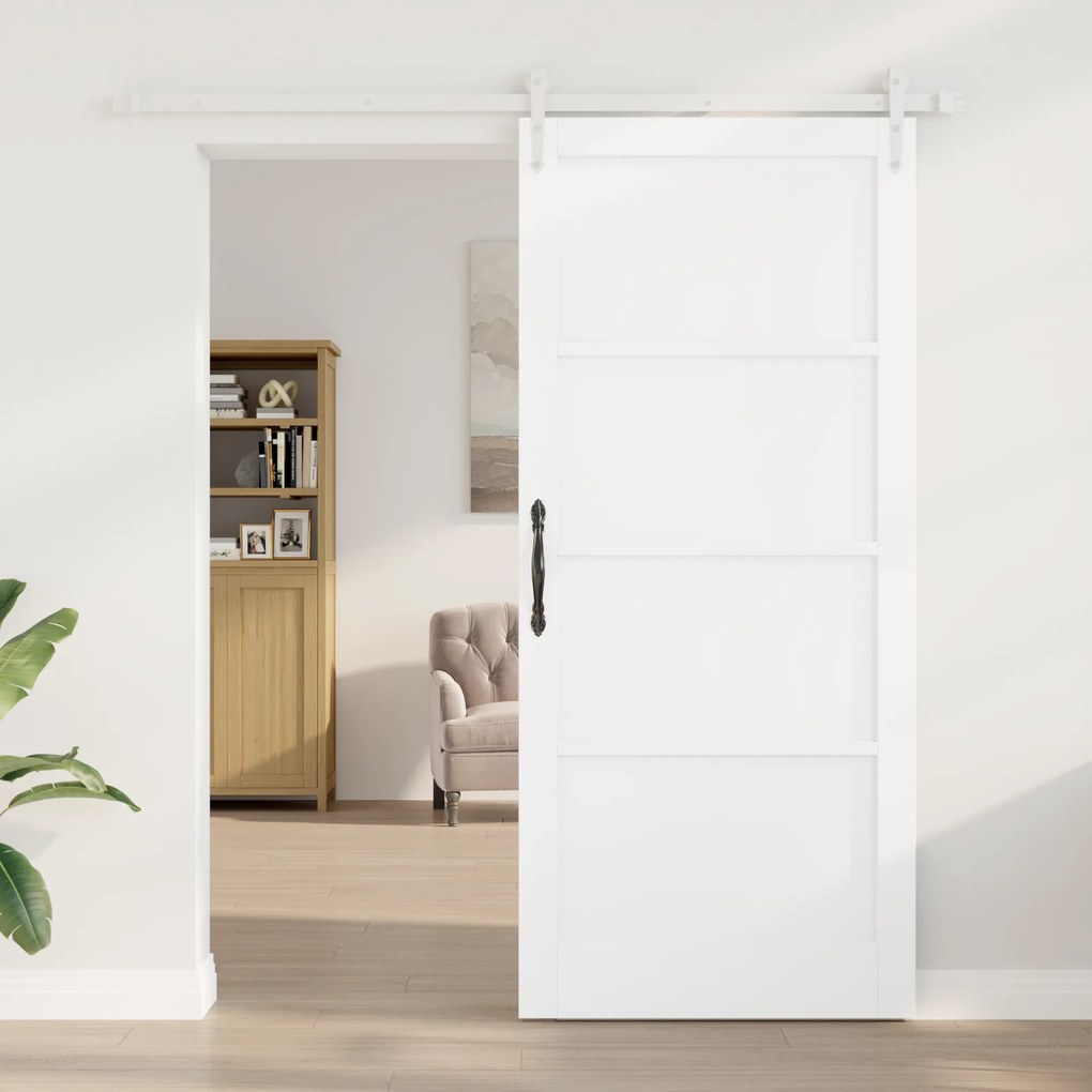 vidaXL Συρόμενη Πόρτα με Σετ Υλικών Λευκή 93x211 εκ. Μασίφ Ξύλο Πεύκου