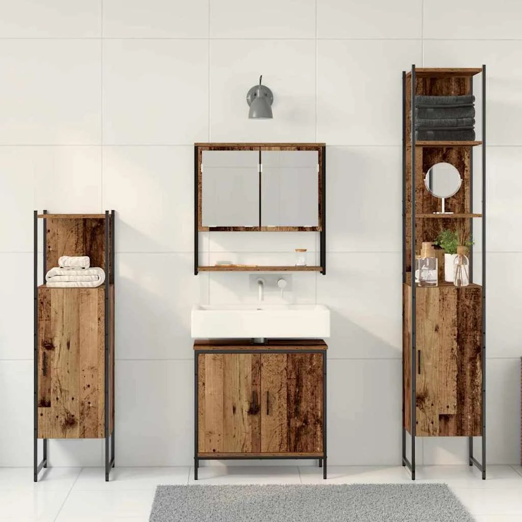 vidaXL Σετ Επίπλων Μπάνιου με αποθήκευση 4 pcs Καφέ 33 x 33 x 185.5 εκ