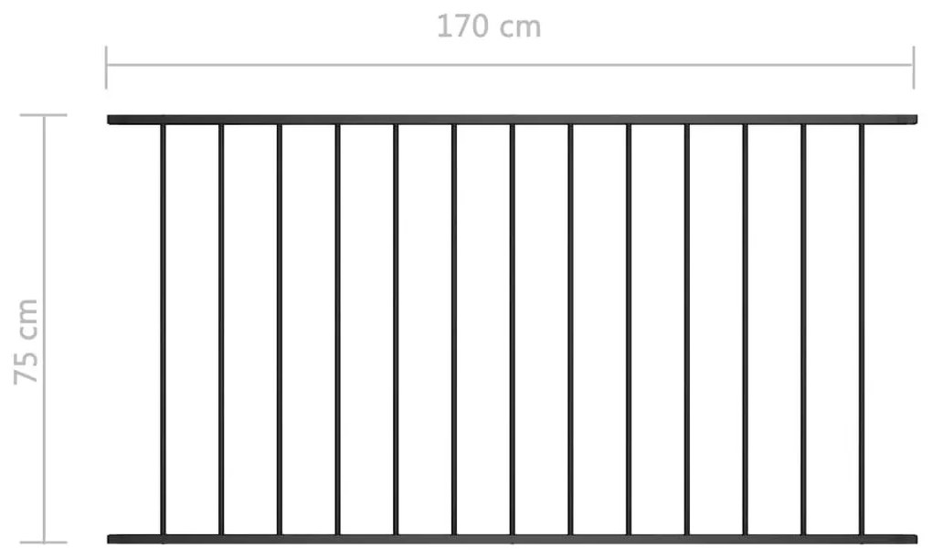 Πάνελ Περίφραξης Μαύρο 1,7x0,75 μ Ατσάλι με Ηλεκτροστατική Βαφή - Μαύρο