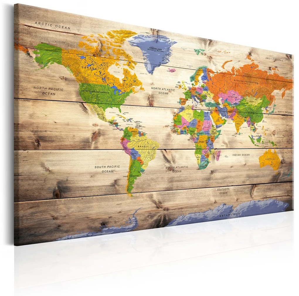 Πίνακας - Map on wood: Colourful Travels 90x60