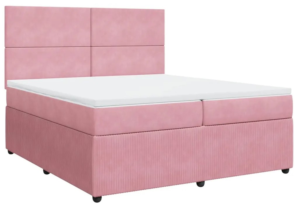 vidaXL Κρεβάτι Boxspring με Στρώμα Ροζ 200x200 εκ. Βελούδινο