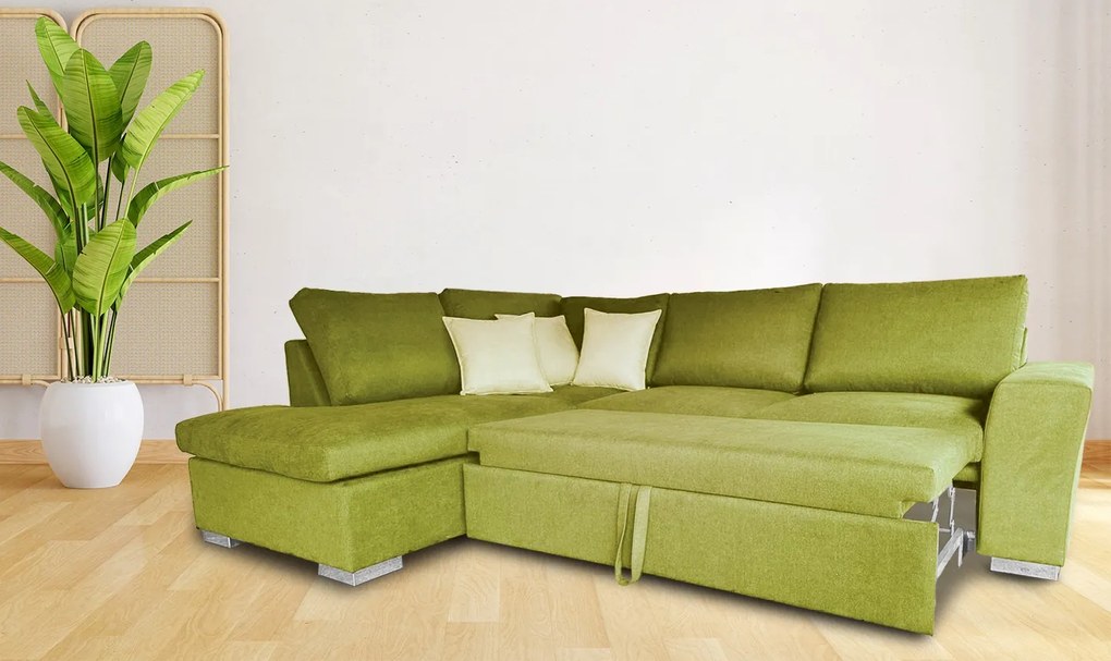 Γωνιακός Καναπές-Κρεβάτι Logan με αποθηκευτικό χώρο 280x200x95cm Φιστικί – Αριστερή Γωνία – VAS5896