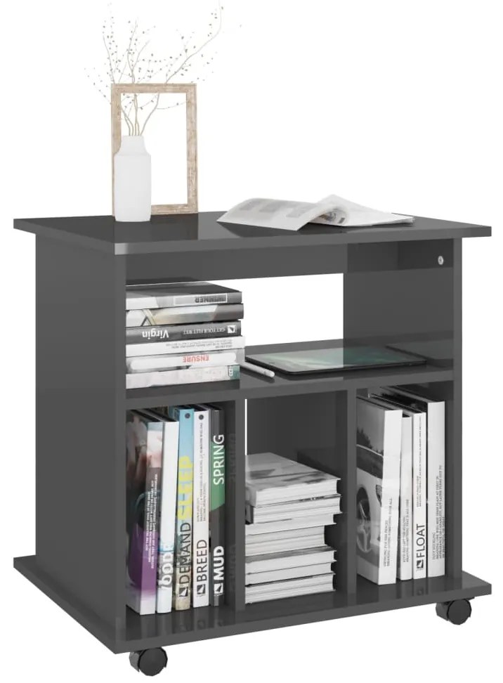 vidaXL Ντουλάπι Τροχήλατο Γυαλιστ. Γκρι 60x45x60 εκ. από Μοριοσανίδα