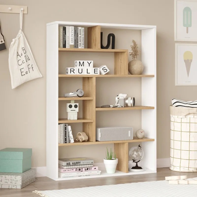 Βιβλιοθήκη Decora pakoworld σε φυσικό-λευκό απόχρωση 90x22x123.6εκ (1 τεμάχια)