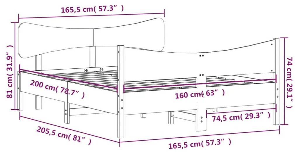 Σκελετός Κρεβ. Χωρίς Στρώμα Καφέ Κεριού 160x200 εκ Μασίφ Πεύκο - Καφέ