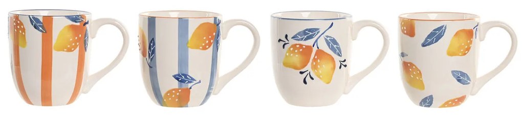 Κούπα Φλιτζάνι Home ESPRIT Κίτρινο Μπλε Λευκό Πορτοκαλί Λεμονί Μεσογείακός Με ανακούφιση 360 ml (4 Μονάδες)