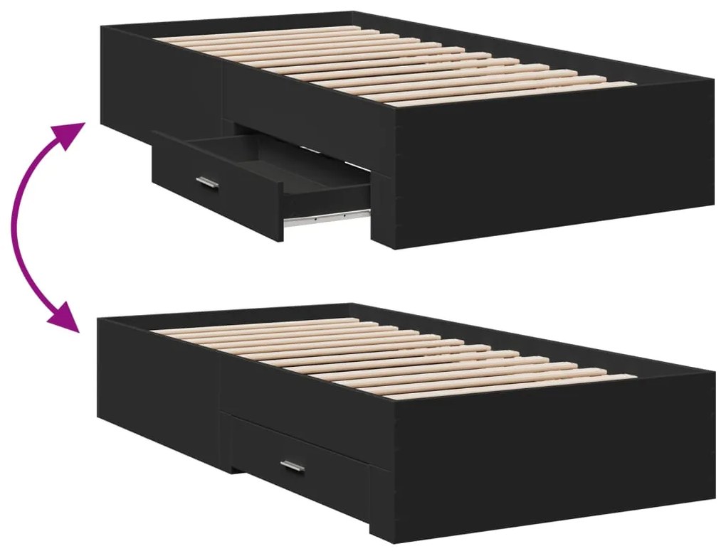 vidaXL Πλαίσιο Κρεβατιού με Συρτάρια Μαύρο 100x200 εκ Επεξεργ. Ξύλο