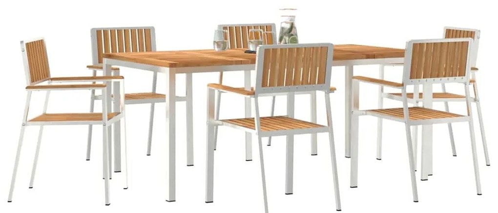 vidaXL Σέτ φαγητού για κήπο 7 pcs Καφέ Μασίφ ξύλο teak