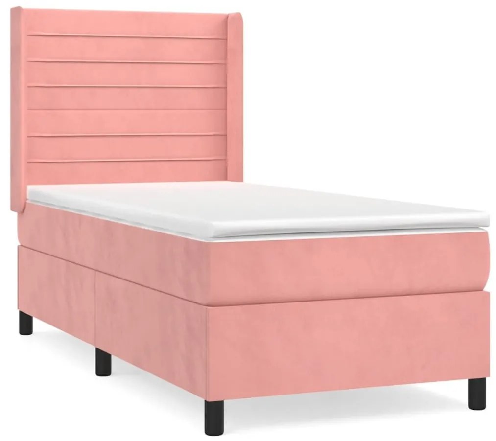 Κρεβάτι Boxspring με Στρώμα Ροζ 90x200 εκ. Βελούδινο - Ροζ