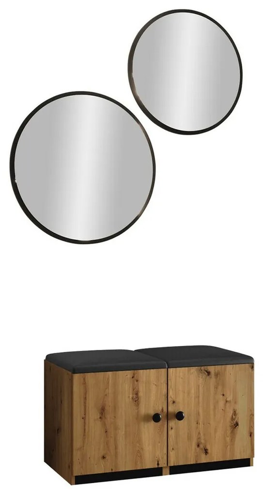 Σετ επίπλων Hartford E106, 84x44cm, 21 kg, Artisan δρυς, Μαύρο, Οικολογικό δέρμα, Πλαστικοποιημένη μοριοσανίδα, Μεμονωμένα μέρη, Γκρι | Epipla1.gr