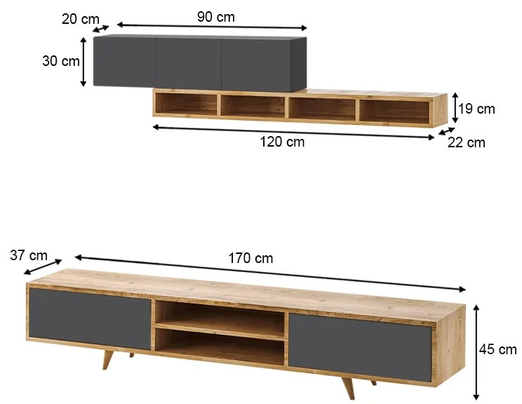 Σύνθεση τηλεόρασης Serine Megapap χρώμα sapphire oak - ανθρακί 170x37x45εκ. - GP055-0025,1