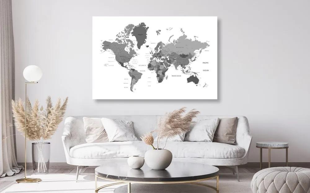Εικόνα του παγκόσμιου χάρτη σε ασπρόμαυρο - 60x40