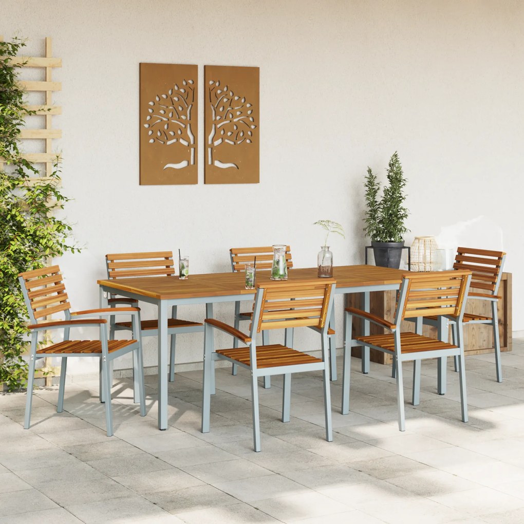 vidaXL Σέτ φαγητού για κήπο 7 pcs Γκρι και καφέ 200 x 90 x 75 cm