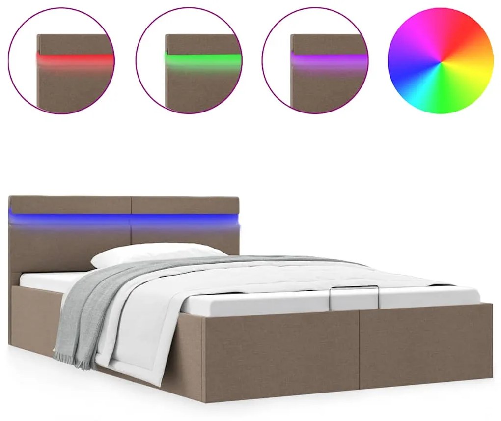 vidaXL Πλαίσιο Κρεβατιού με Αποθ. Χώρο/LED Taupe 140x200 εκ. Ύφασμα